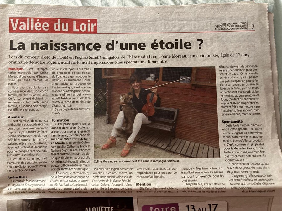 Article « La naissance d'une étoile ? », Le Petit Courrier — L'Écho, 7 septembre 2018